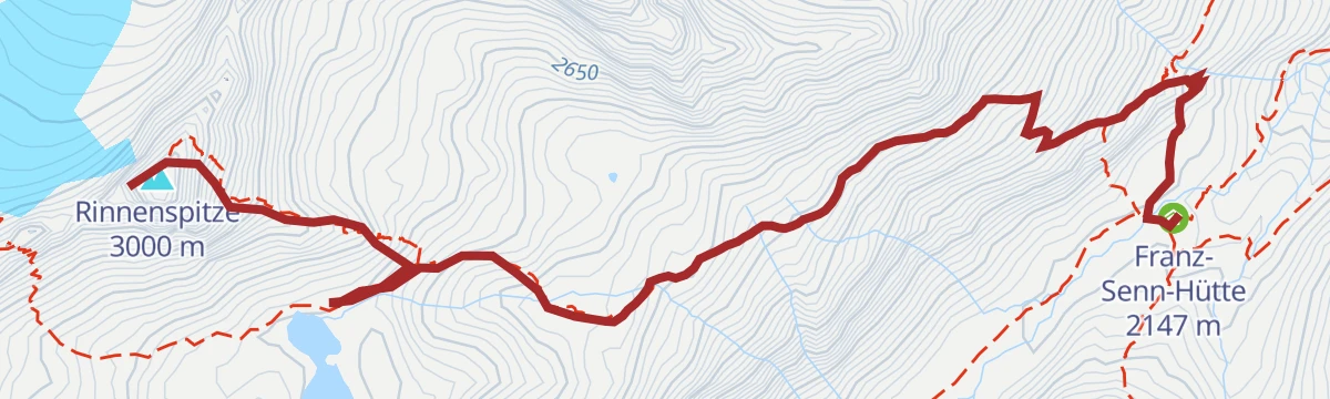 Route map: Franz-Senn-Hütte - Rinnensee - Rinnenspitze